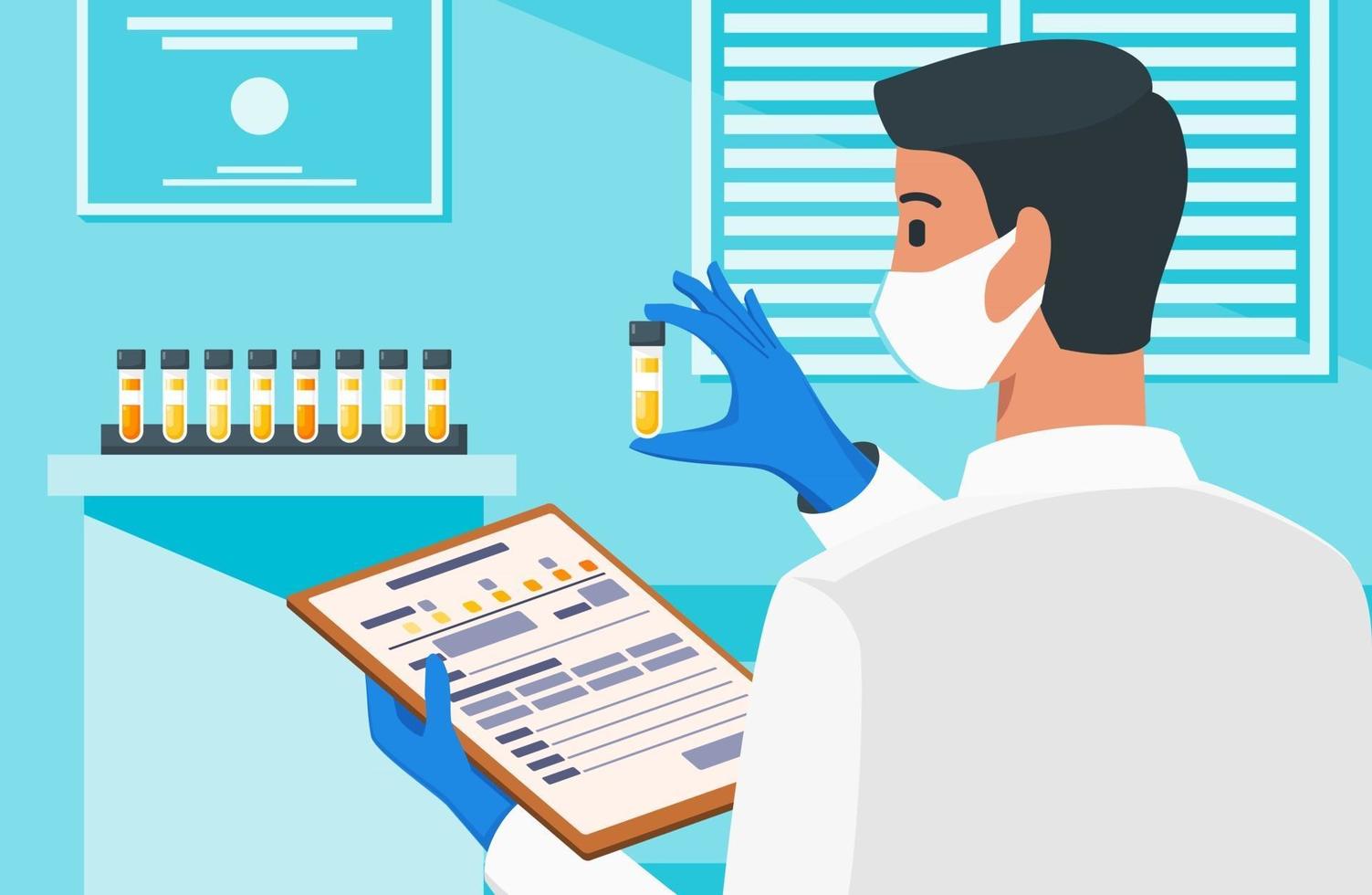 Healthcare Professional Checking Out Labeled Urine vector
