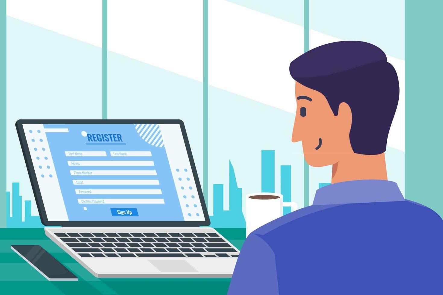 Young Man Filling In Online Registration Form vector