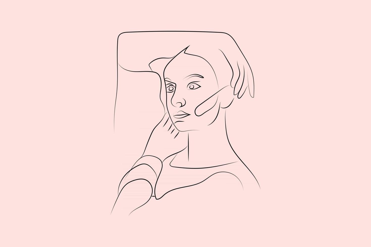 Abstract  hand drawn line drawing minimal woman portrait and body Vector illustration Contemporary portrait