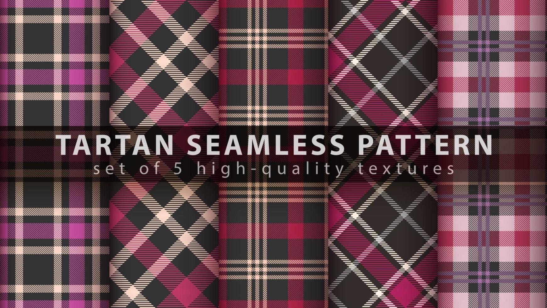 Set tartan textile seamless pattern. Hand draw vector