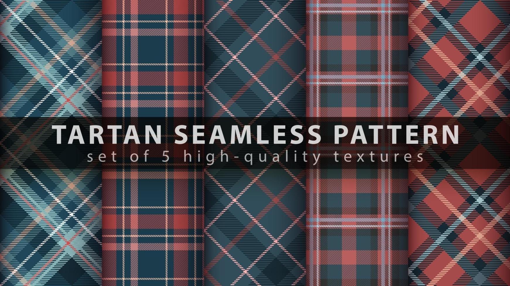 Set tartan textile seamless pattern. Hand draw vector
