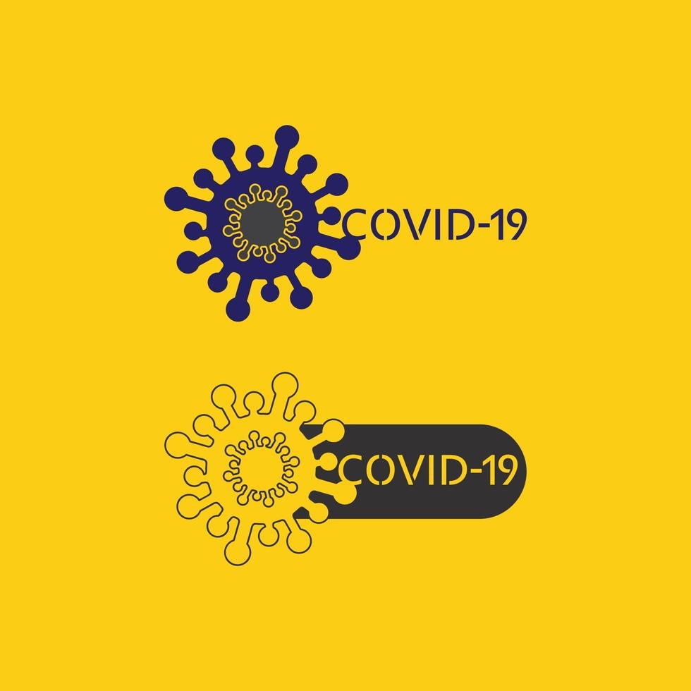 corona virus logo vector de virus, logo de vacuna, icono de bacteria de infección y peligro de atención médica distanciamiento social pandemia covid 19