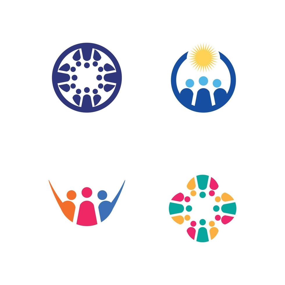 logotipo de personas, equipo, trabajo exitoso de personas, grupo y comunidad, logotipo de empresa y negocio de grupo y cuidado de diseño, icono familiar logotipo de éxito vector