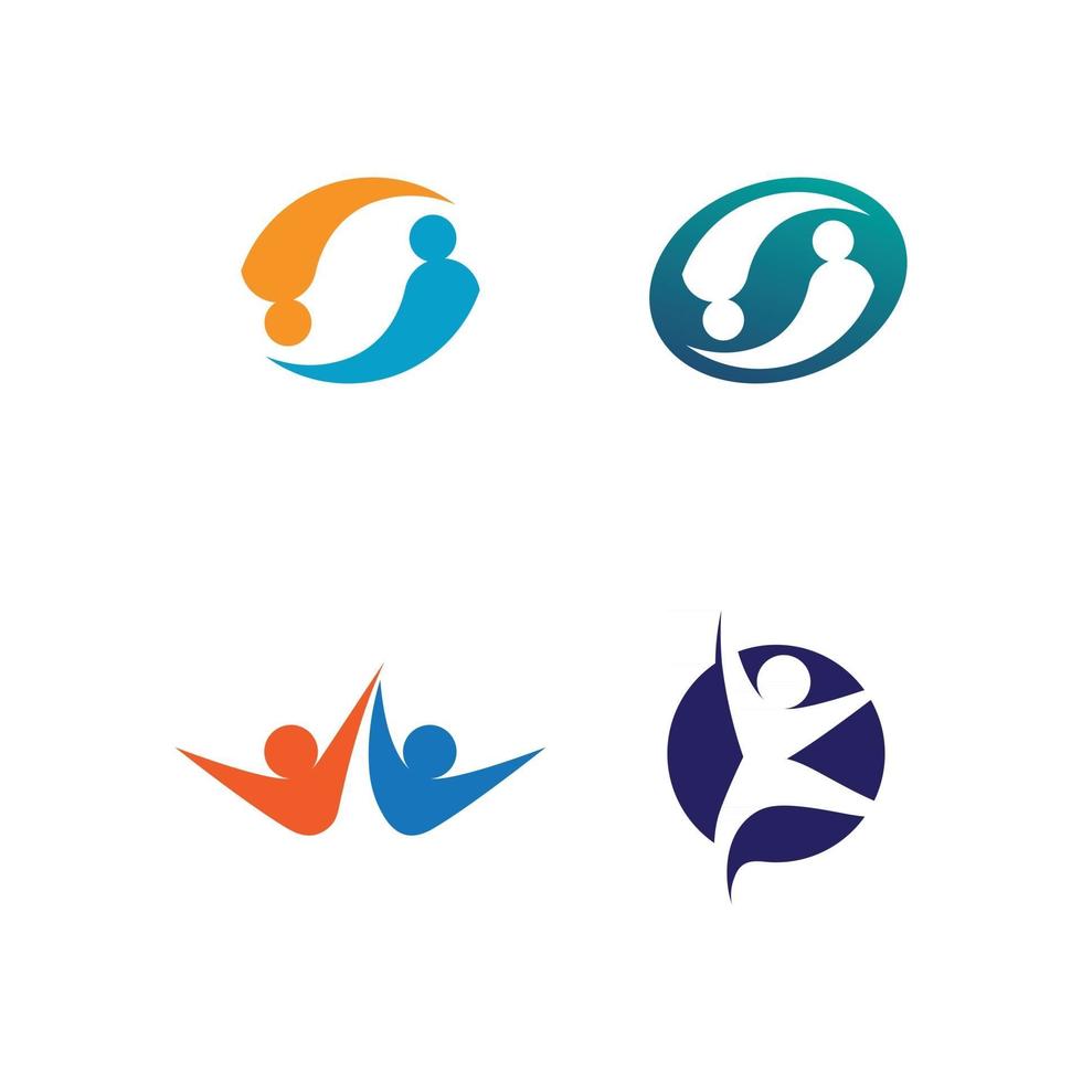 logotipo de personas, equipo, trabajo exitoso de personas, grupo y comunidad, logotipo de empresa y negocio de grupo y cuidado de diseño, icono familiar logotipo de éxito vector