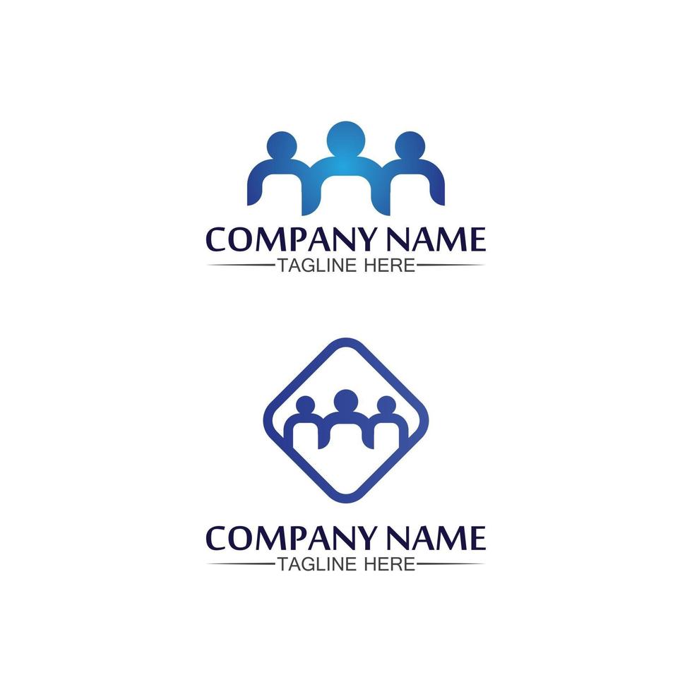 logotipo de personas, equipo, trabajo exitoso de personas, grupo y comunidad, logotipo de empresa y negocio de grupo y cuidado de diseño, icono familiar logotipo de éxito vector