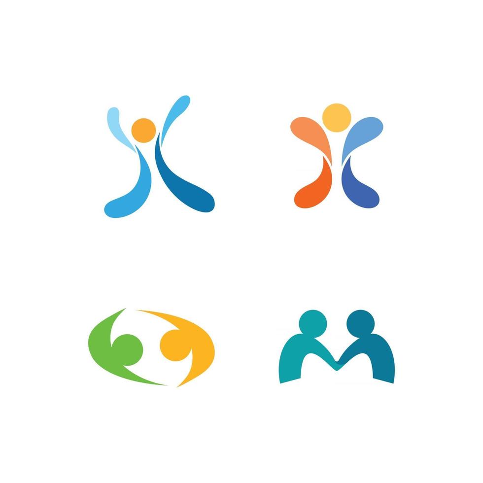 logotipo de personas, equipo, trabajo exitoso de personas, grupo y comunidad, logotipo de empresa y negocio de grupo y cuidado de diseño, icono familiar logotipo de éxito vector