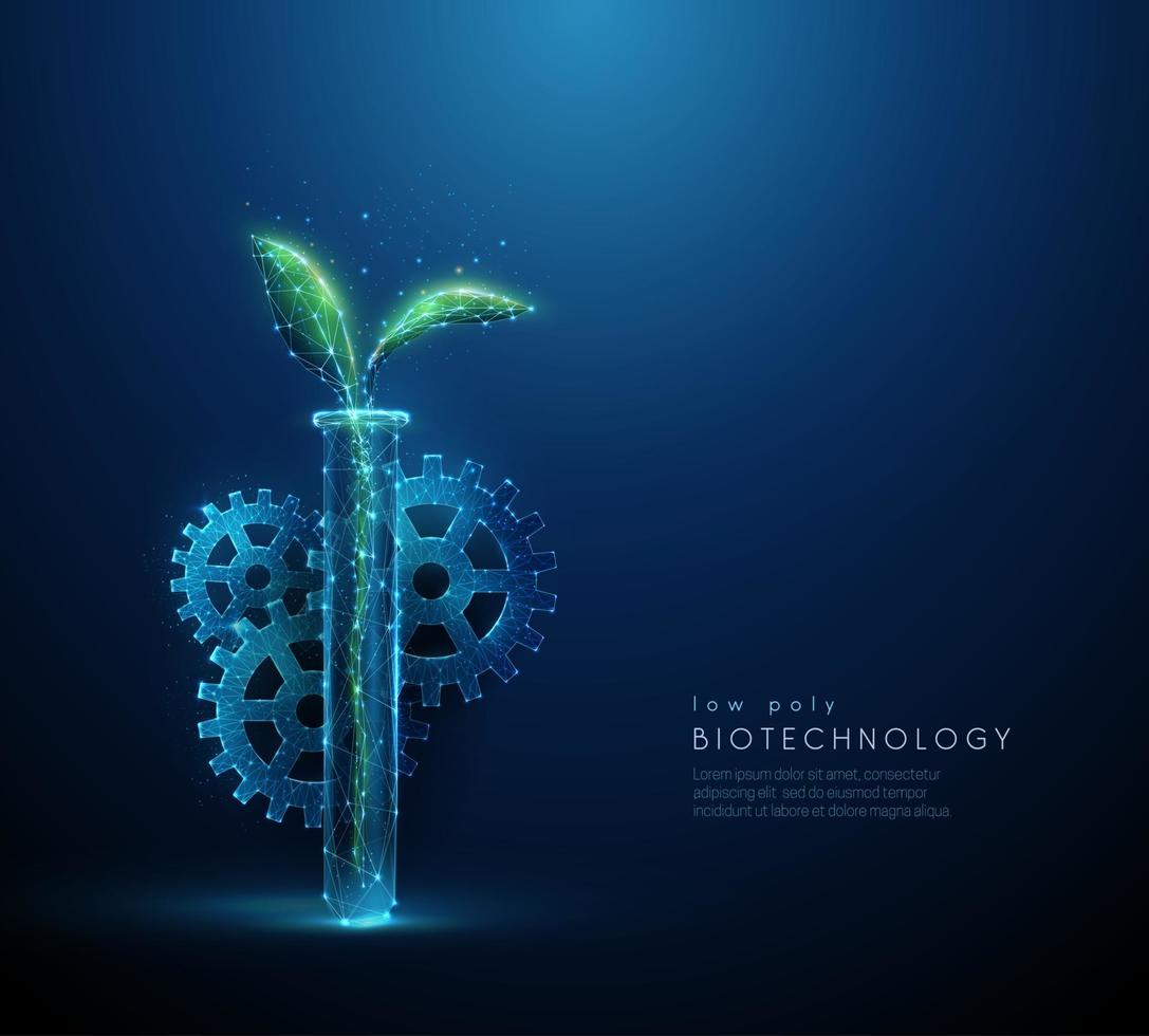 Low poly green plant sprout, tube, cogwheel vector