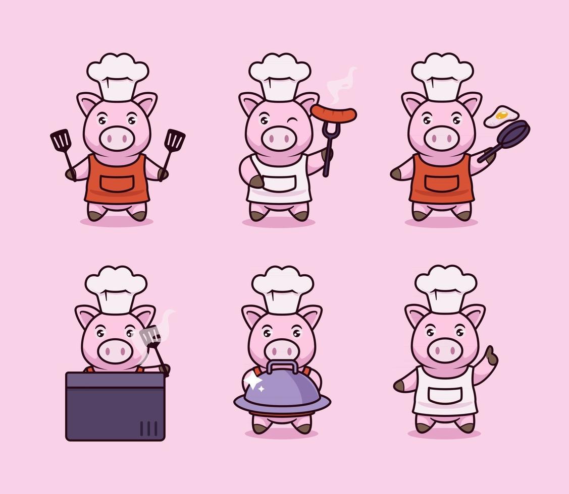 Cooking pig cute mascot vector