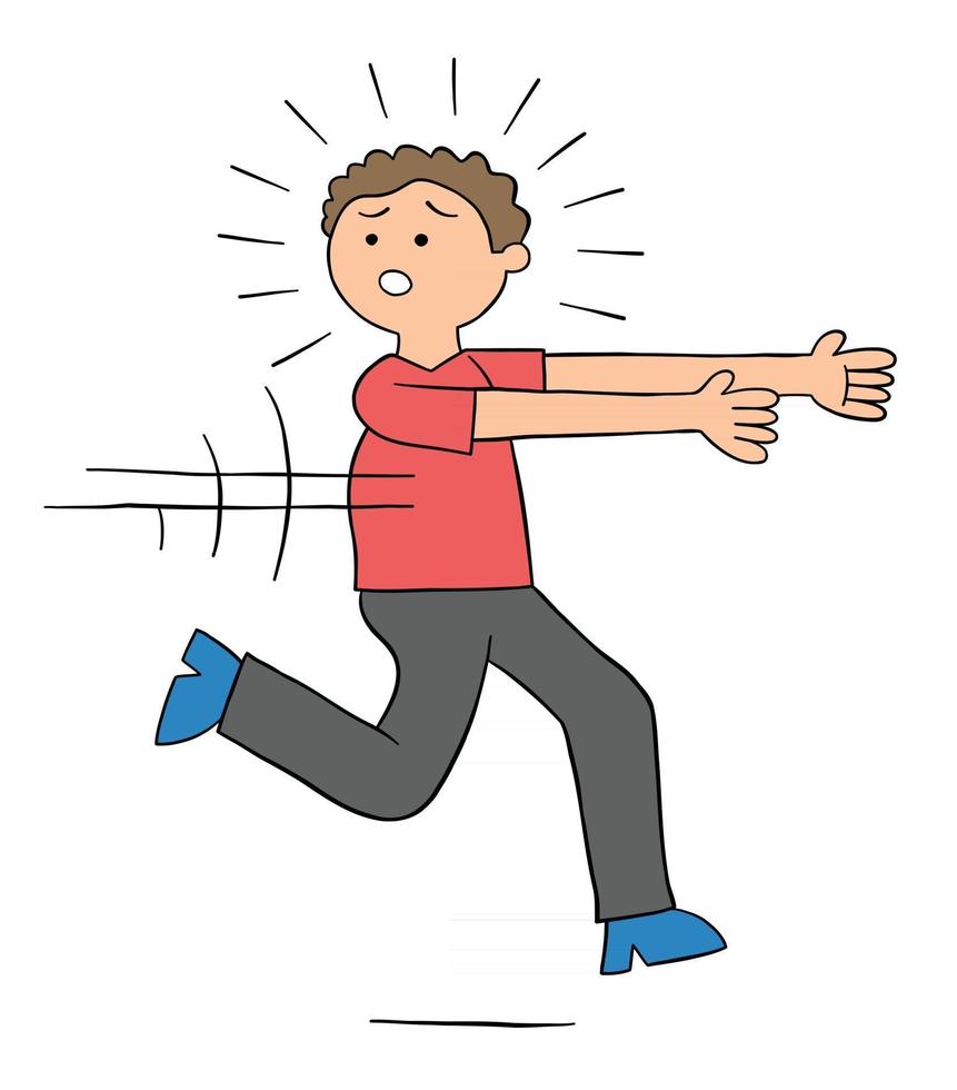 Cartoon Man is Afraid and Runs Away Vector Illustration