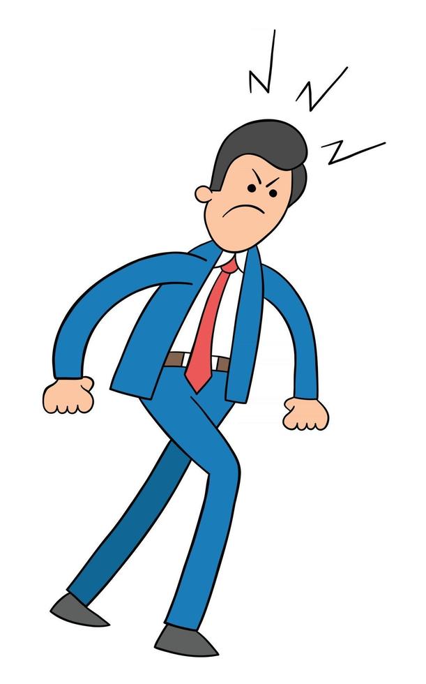 Cartoon Business Man Walking Angry Vector Illustration