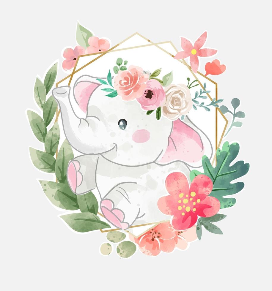 Download Cute Elephant in Floral Crown and Colorful Flower Wreath Illustration 2850087 Vector Art at Vecteezy