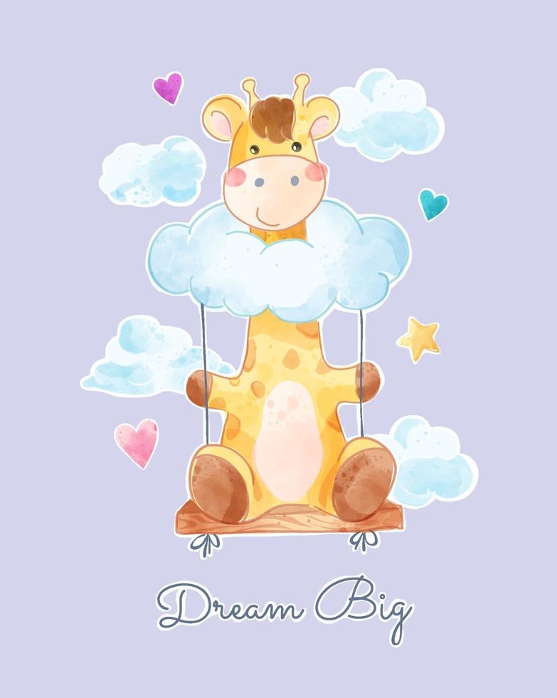 Cute Giraffe on Clound Swing Illustration vector