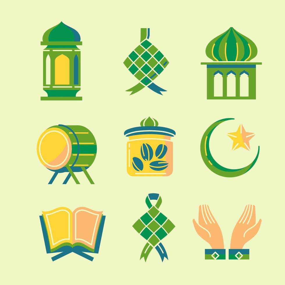 conjunto de iconos de colores para el festival musulmán vector