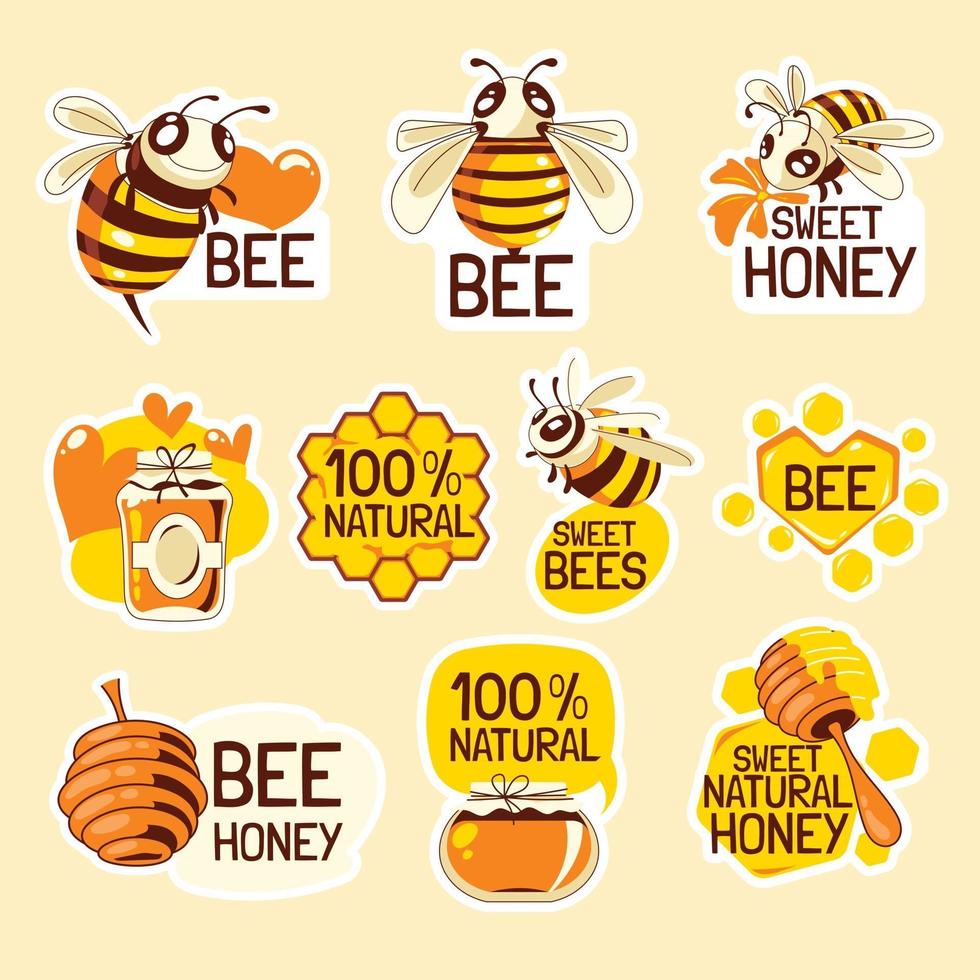 Save The Bees Stickers Set vector