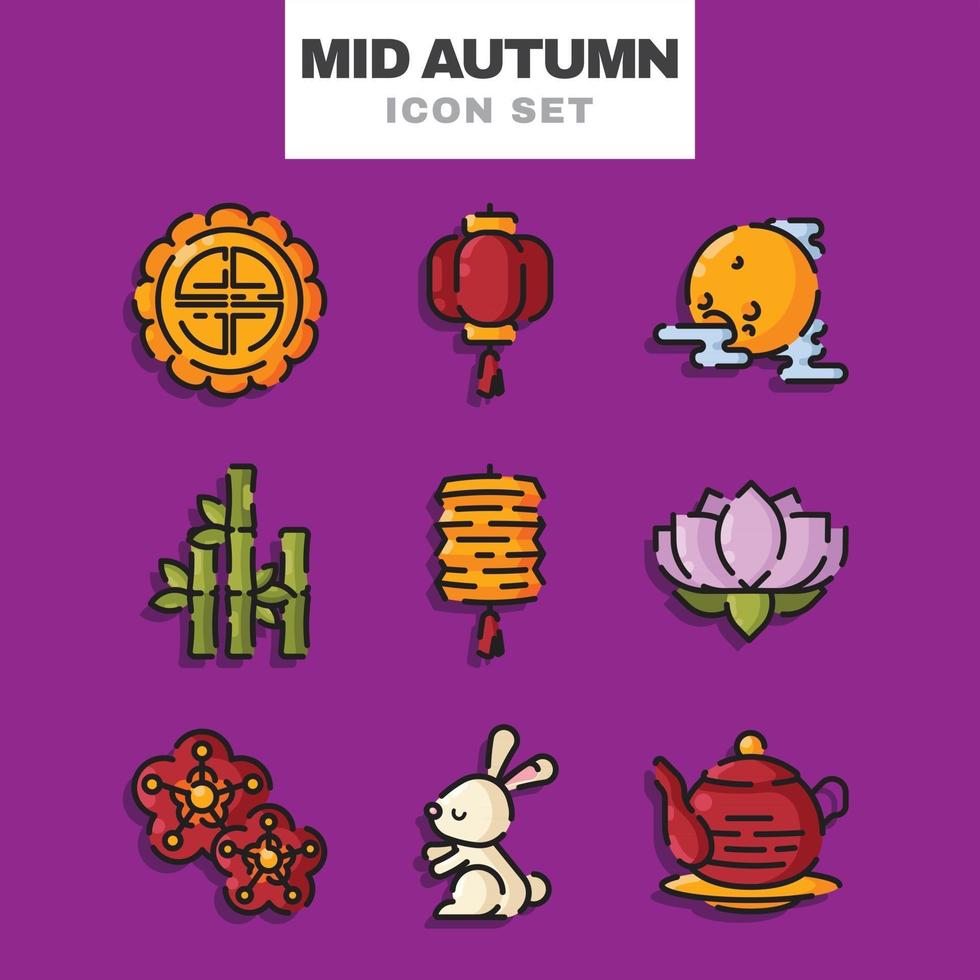 Mid Autumn Icon Set vector