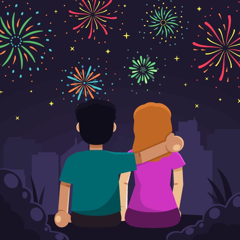 Couple Watching Fireworks Show vector