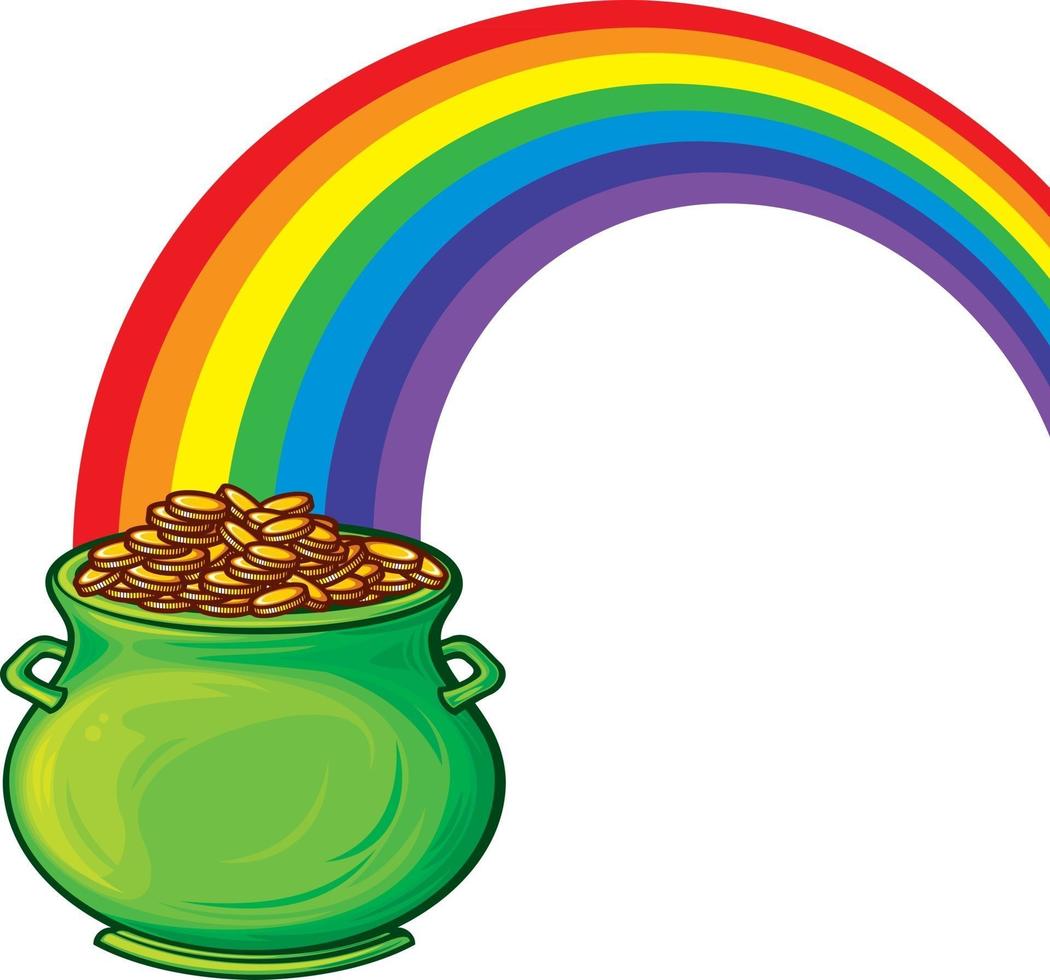Golden Pot With Rainbow vector