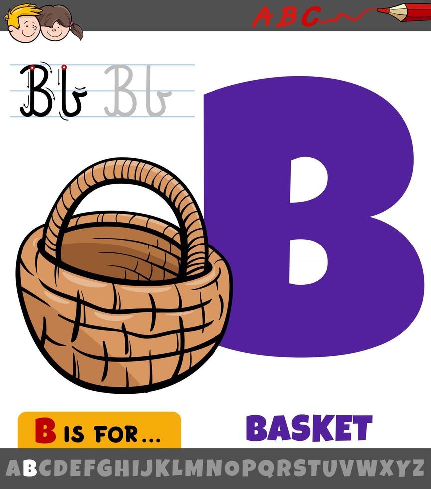 Letra b del alfabeto con objeto de cesta de dibujos animados vector