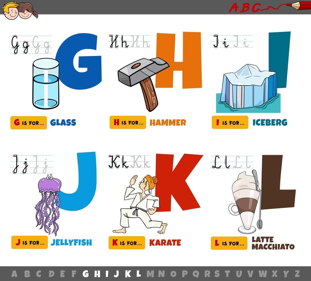 educational cartoon alphabet letters for kids from G to L vector