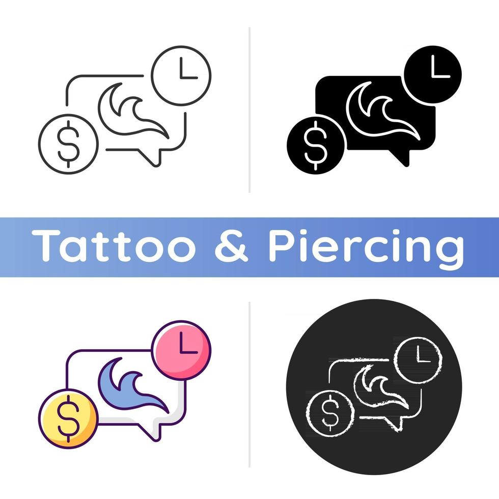 Tattoo frequently asked questions icon. Consultation before getting new tattoo. Professional work. Human skin paintings. Linear black and RGB color styles. Isolated vector illustrations