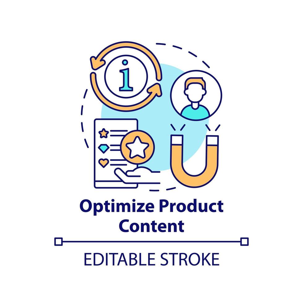 Optimize product content concept icon. Online marketplace success tip abstract idea thin line illustration. Adding detailed product descriptions. Vector isolated outline color drawing. Editable stroke