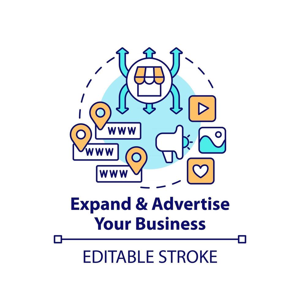 Expand and advertise business concept icon. Online marketplace abstract idea thin line illustration. Using social media. Market development. Vector isolated outline color drawing. Editable stroke