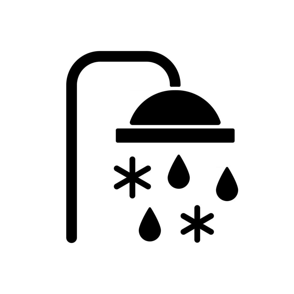 Taking cold bath or shower black glyph icon. Cooling water in bathroom. Flowing liquid from faucet. Heatstroke prevention method. Silhouette symbol on white space. Vector isolated illustration