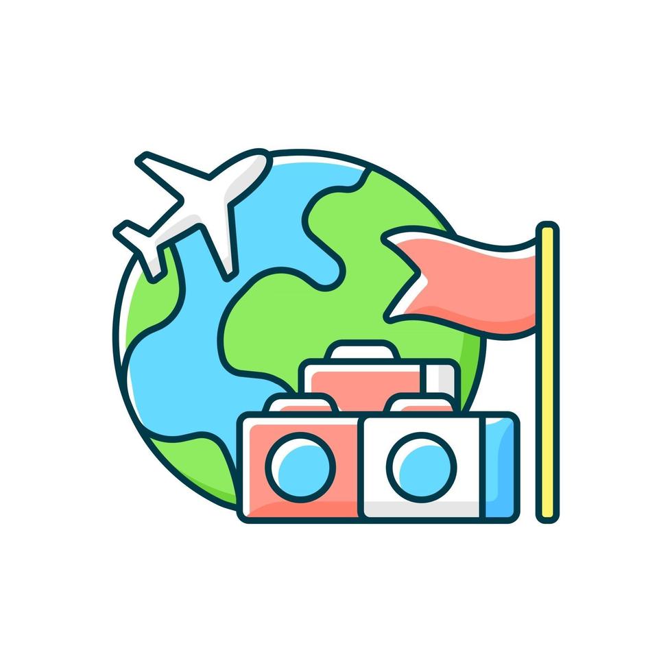 Group tour RGB color icon. Collective planning for journey abroad. Trip together to abroad country. Isolated vector illustration. Tourism industry category simple filled line drawing