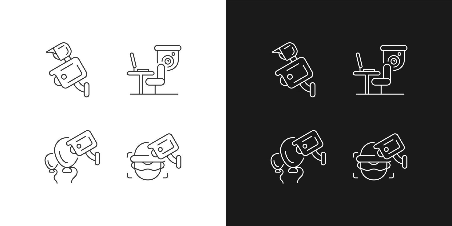 Surveillance management linear icons set for dark and light mode. Floodlight camera. Event security. Customizable thin line symbols. Isolated vector outline illustrations. Editable stroke