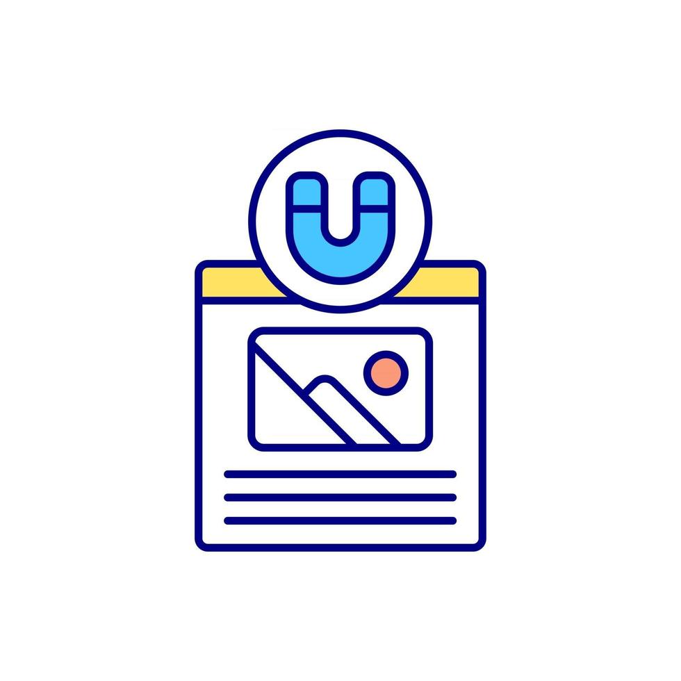 Writing magnetic blog post RGB color icon. Generating interest from readers. Isolated vector illustration. Writing about current events. Successful content creation simple filled line drawing