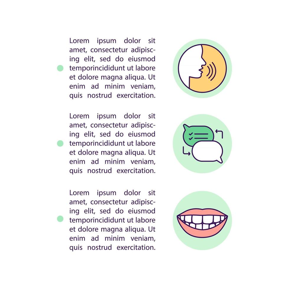 Teaching kids to talk concept line icons with text. PPT page vector template with copy space. Brochure, magazine, newsletter design element. Health care services linear illustrations on white