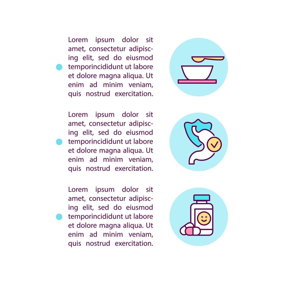 Dietary approaches and medication concept line icons with text. PPT page vector template with copy space. Brochure, magazine, newsletter design element. Health care linear illustrations on white