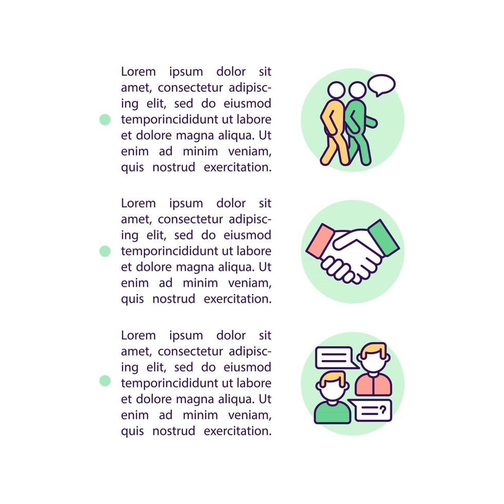 Teaching kids to interact concept line icons with text. PPT page vector template with copy space. Brochure, magazine, newsletter design element. Autism services linear illustrations on white