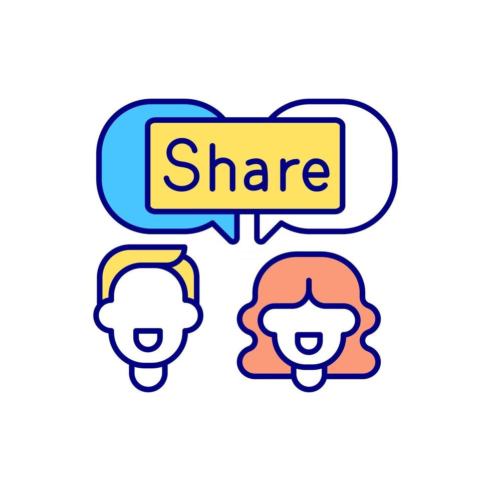 Sharing post on social media RGB color icon. Social sharing. Isolated vector illustration. Trending topics and pictures exchange. Generating brand awareness simple filled line drawing