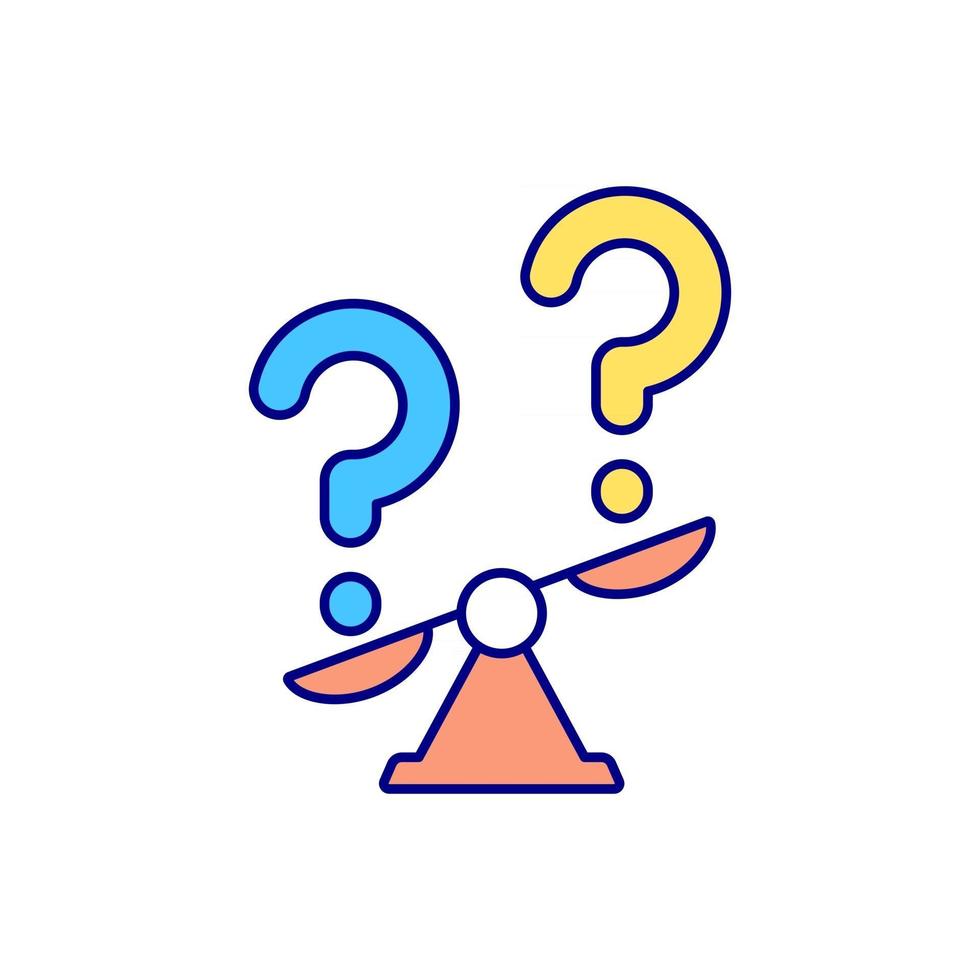 Decision making process RGB color icon. Weighing different options. Isolated vector illustration. Right decision choosing. Identifying alternatives. Considering consequences simple filled line drawing