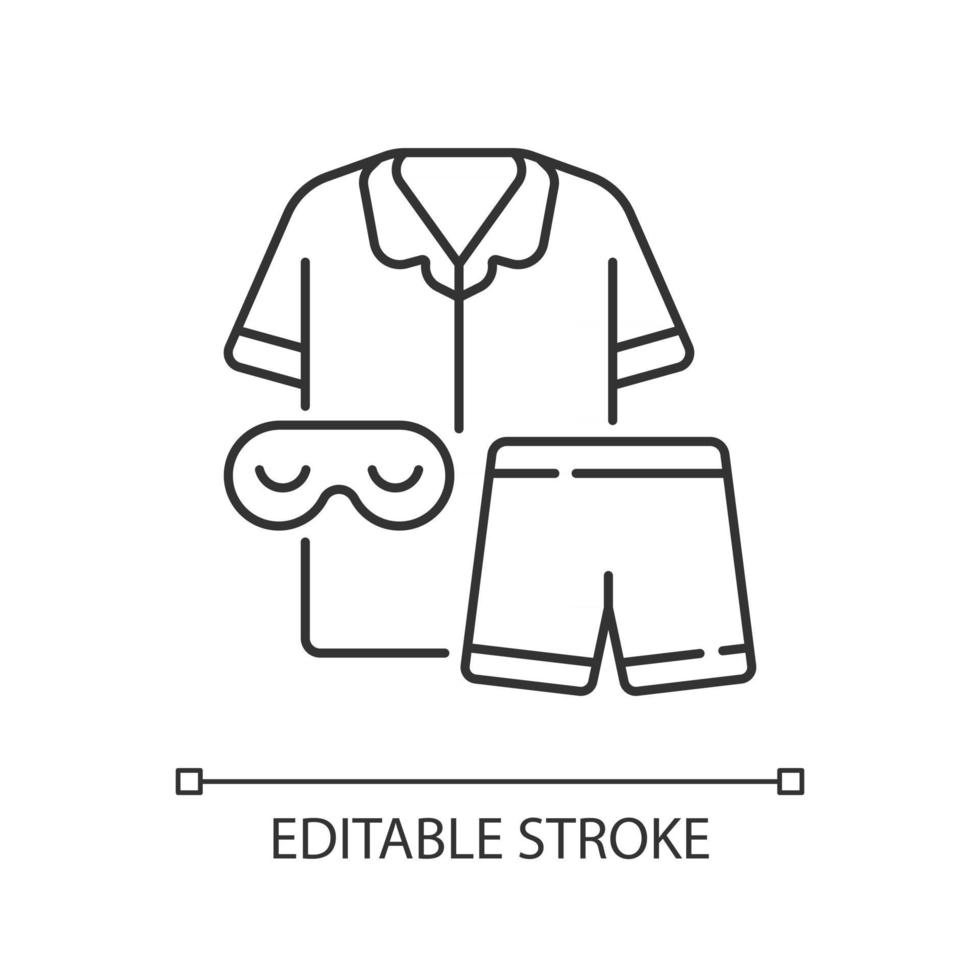 icono lineal de pijamas. pijamas y gafas unisex. pantalones, camisa para dormir. ropa para la noche. Ilustración personalizable de línea fina. símbolo de contorno. dibujo de contorno aislado vectorial. trazo editable vector