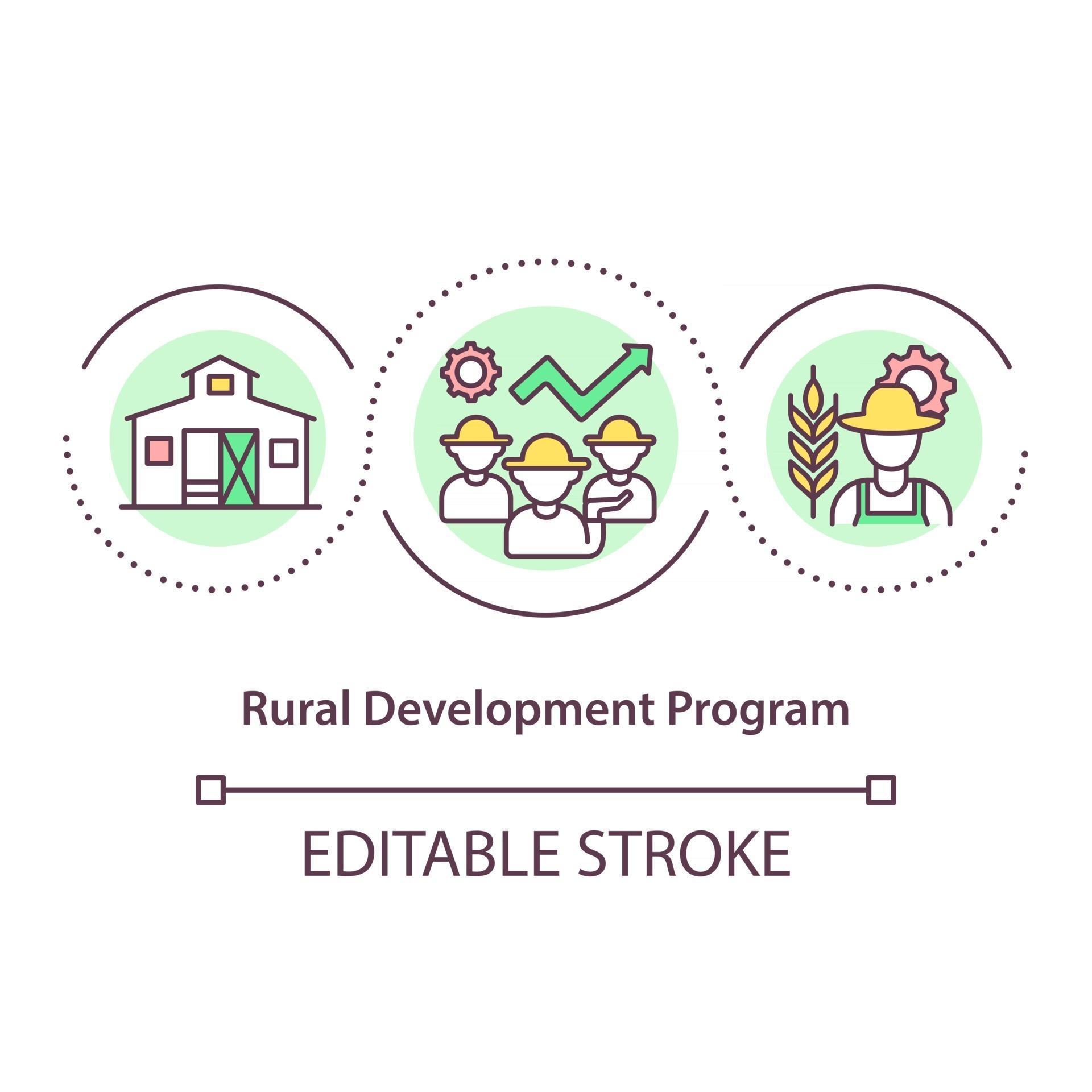 Rural development program concept icon. Life improving of people living ...