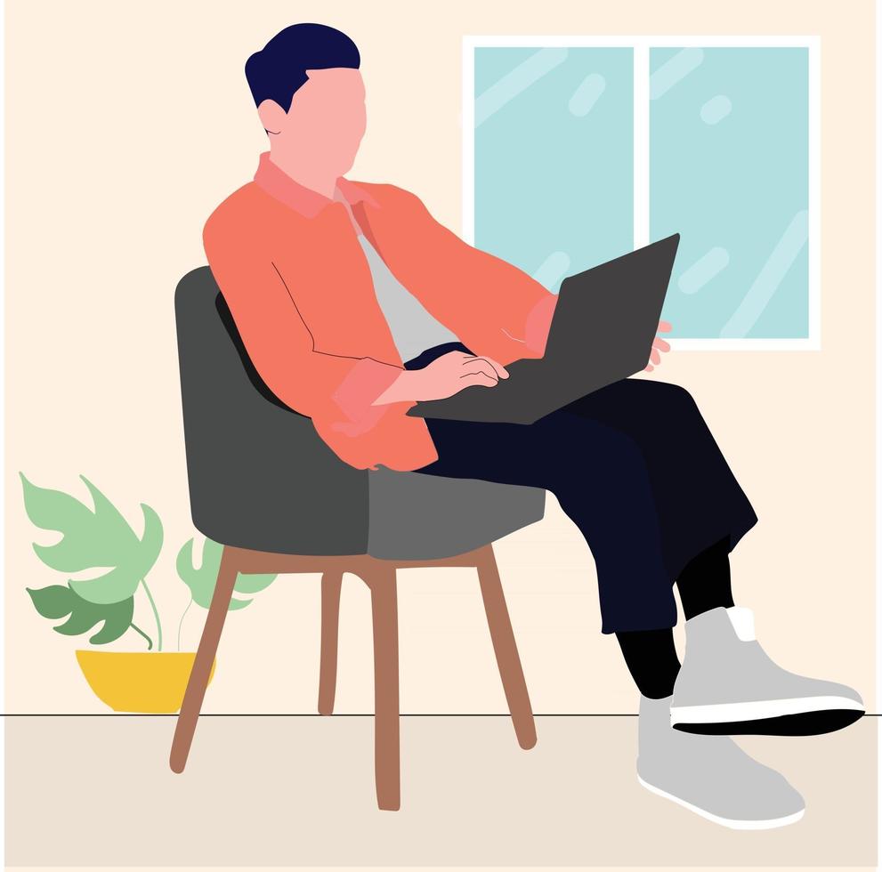 business man with laptop indoor vector