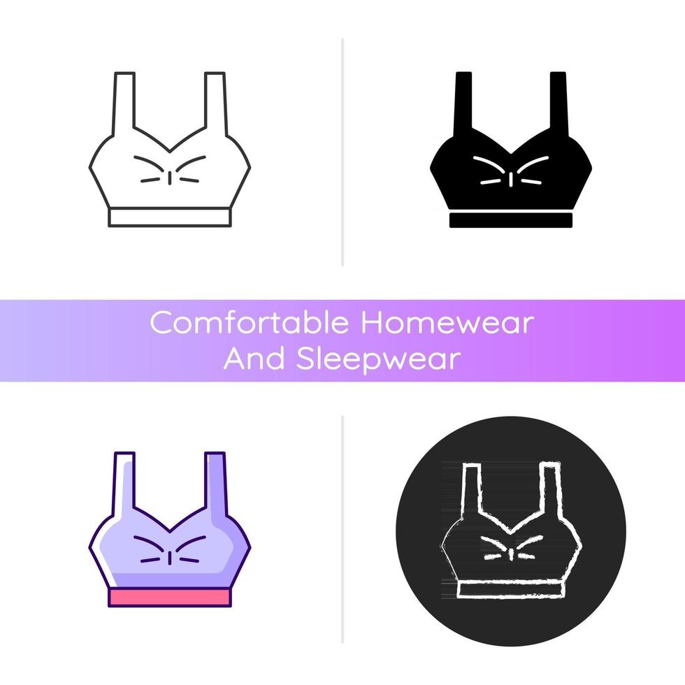 icono de sujetador superior. ropa interior femenina. atuendo deportivo de moda para mujer. ropa deportiva de dama. ropa cómoda para el hogar y para dormir. Estilos lineales de color negro y rgb. ilustraciones vectoriales aisladas vector