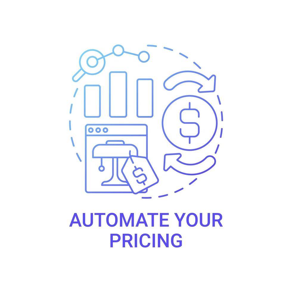 automatizar el icono del concepto de precios. Ilustración de línea fina de idea abstracta de éxito de mercado. venta online productiva. comprando el mismo producto a diferentes precios. dibujo de color de contorno aislado vectorial vector