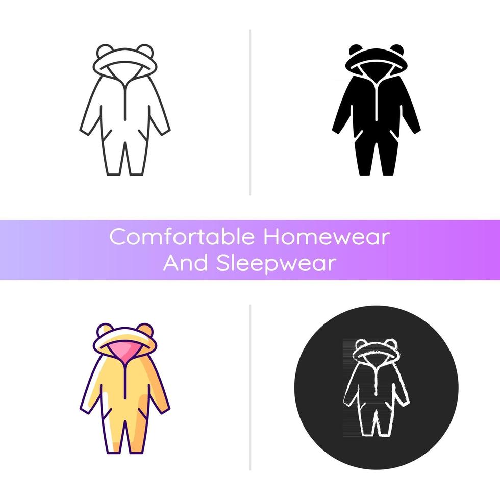 icono de kigurumi. mono divertido para niños. Disfraz de tigre de halloween para niños. ropa de hogar cómoda y ropa de dormir para adultos. Estilos lineales de color negro y rgb. ilustraciones vectoriales aisladas vector