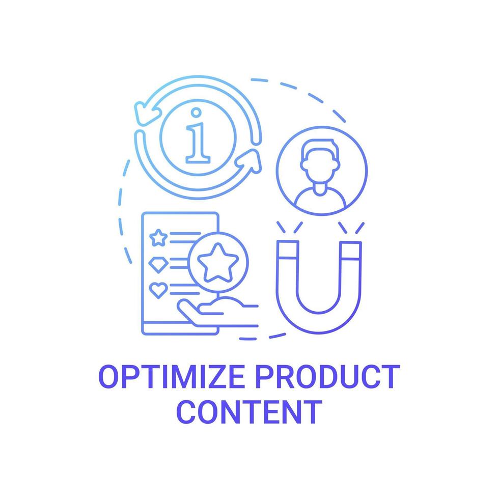 optimizar el icono del concepto de contenido del producto. Ilustración de línea fina de idea abstracta de mercado en línea. generar tráfico para obtener las mejores ventas. mejora de las tasas de clics. dibujo de color de contorno aislado vectorial vector