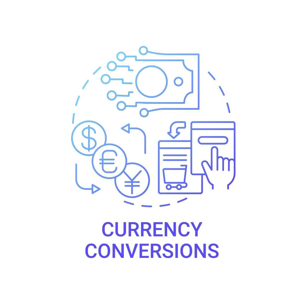 Currency conversions concept icon. Global marketplaces service abstract idea thin line illustration. Delivering converted price. Paying overseas suppliers. Vector isolated outline color drawing