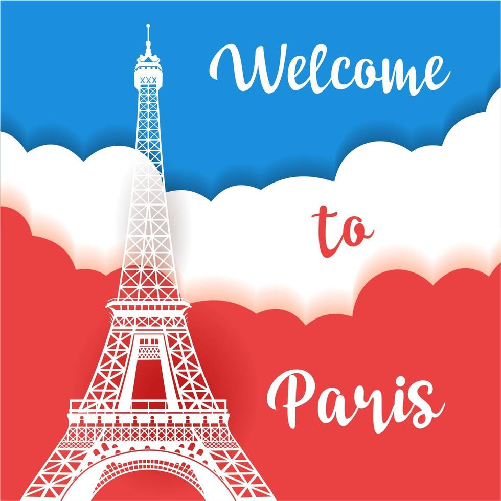 to Paris. Poster, flyer, travel leaflet. Vector illustration