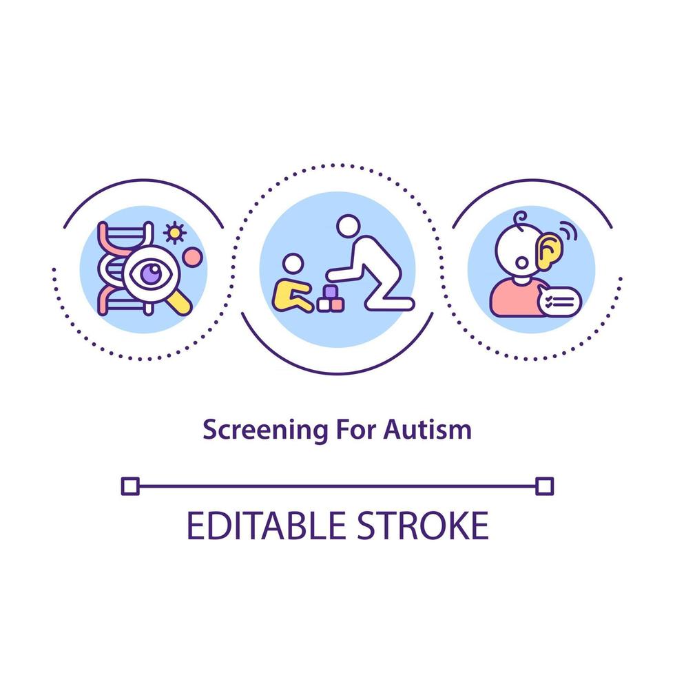 Screening for autism concept icon. Diagnosing communicational and interactional disorder. Health problems abstract idea thin line illustration. Vector isolated outline color drawing. Editable stroke