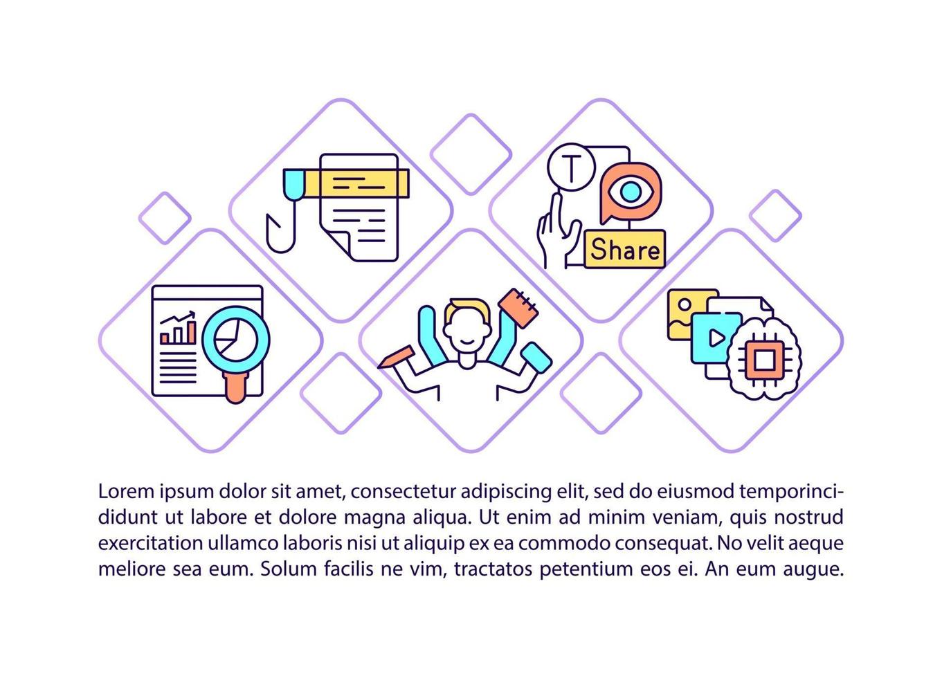 iconos de línea de concepto de medios populares con texto. plantilla de vector de página ppt con espacio de copia. folleto, revista, elemento de diseño de boletín. contenido viral que comparte ilustraciones lineales en blanco