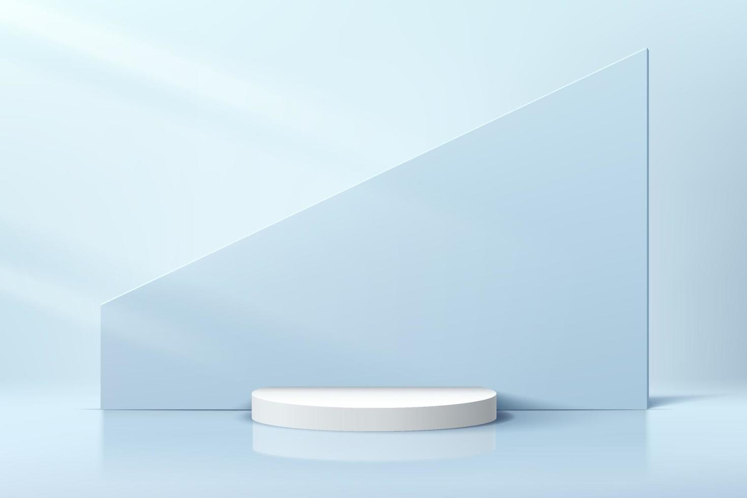 moderno podio de pedestal semicilíndrico blanco con fondo geométrico. Escena mínima de color azul pastel abstracto. plataforma geométrica con sombra. Representación vectorial de forma 3d, presentación de exhibición de productos. vector