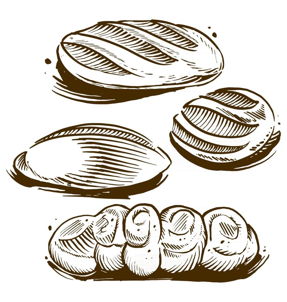 Ilustración de grabado vintage de pastelería de pan para logotipo y marca vector