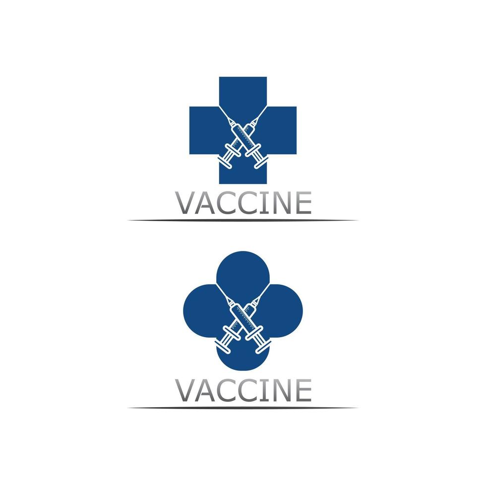 logotipo de la vacuna, vector médico, vacunación con antibióticos, virus, vacuna, diseño e ilustración para el cuidado de la salud