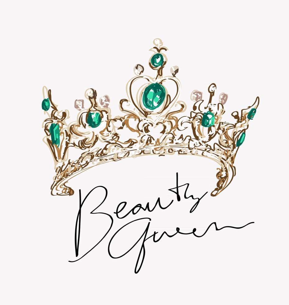 lema de la reina de belleza con ilustración de dibujos animados de corona de belleza vector